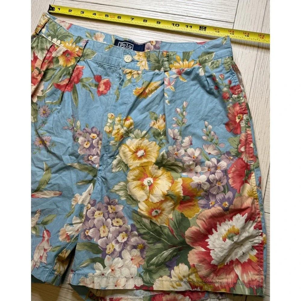 VTG Polo By Ralph Lauren Women's Floral Blue Print Shorts Sz S Cottagecore Retro